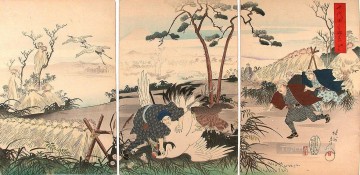 Toyohara Chikanobu Painting - visit at the crane hunt 1898 Toyohara Chikanobu bijin okubi e